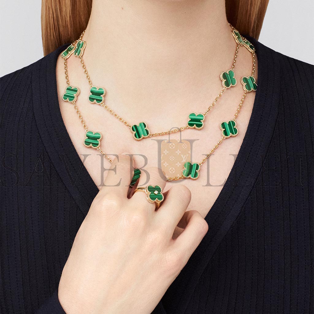 v*n cl*f arpels vintage alhambra ring - yellow gold, Di*m*nd, malachite  vcaro3qm00